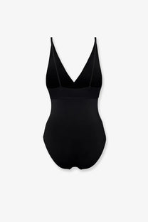 Eres women’s Larcin black Lycra one-piece swimsuit with deep v-neckline and thin straps