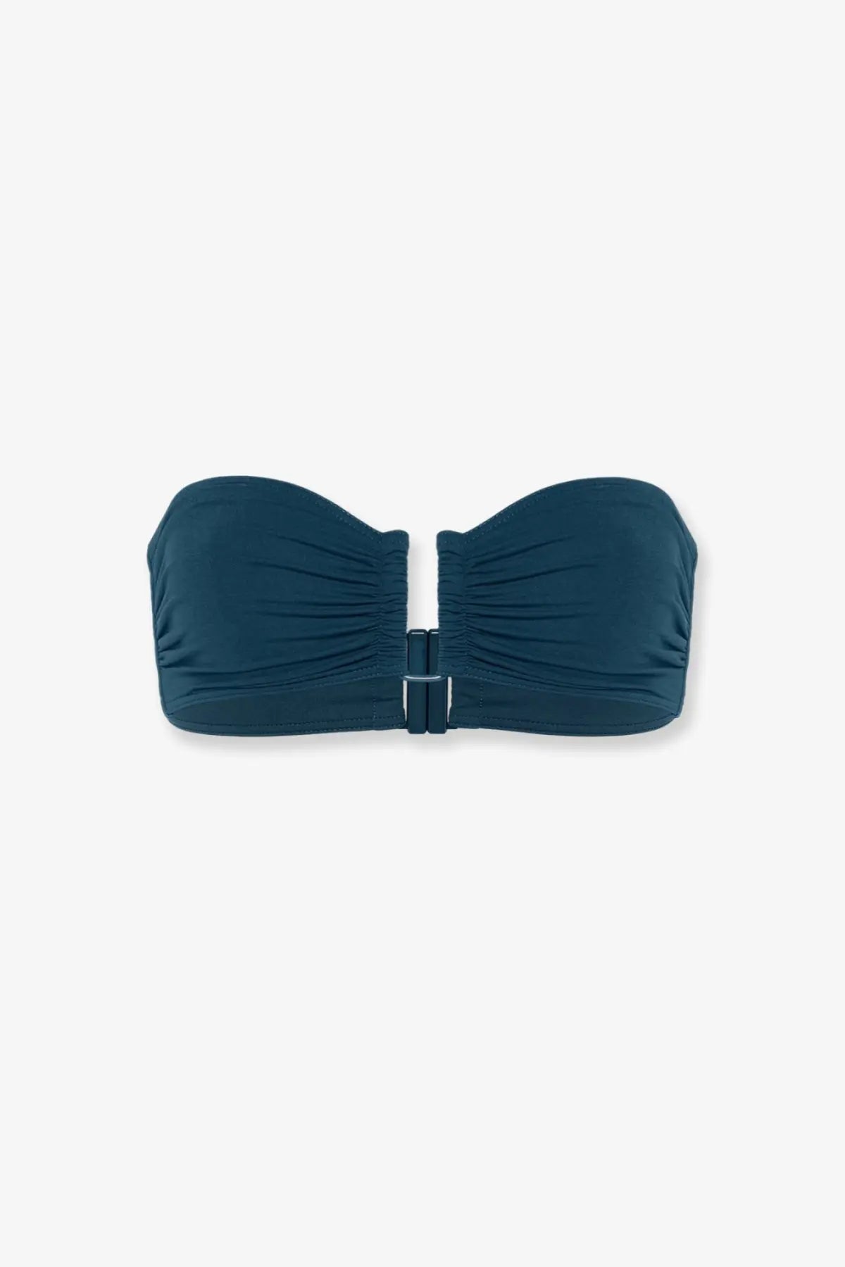 Eres women’s deep teal lycra strapless bandeau bikini top with ruched detailing and central buckle closure