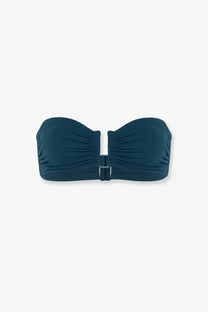 Eres women’s deep teal lycra strapless bandeau bikini top with ruched detailing and central buckle closure