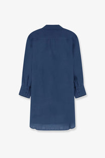 Eres women’s mignonette linen shirt blue shown from the back with long sleeves, rolled cuffs, and a subtle pleat