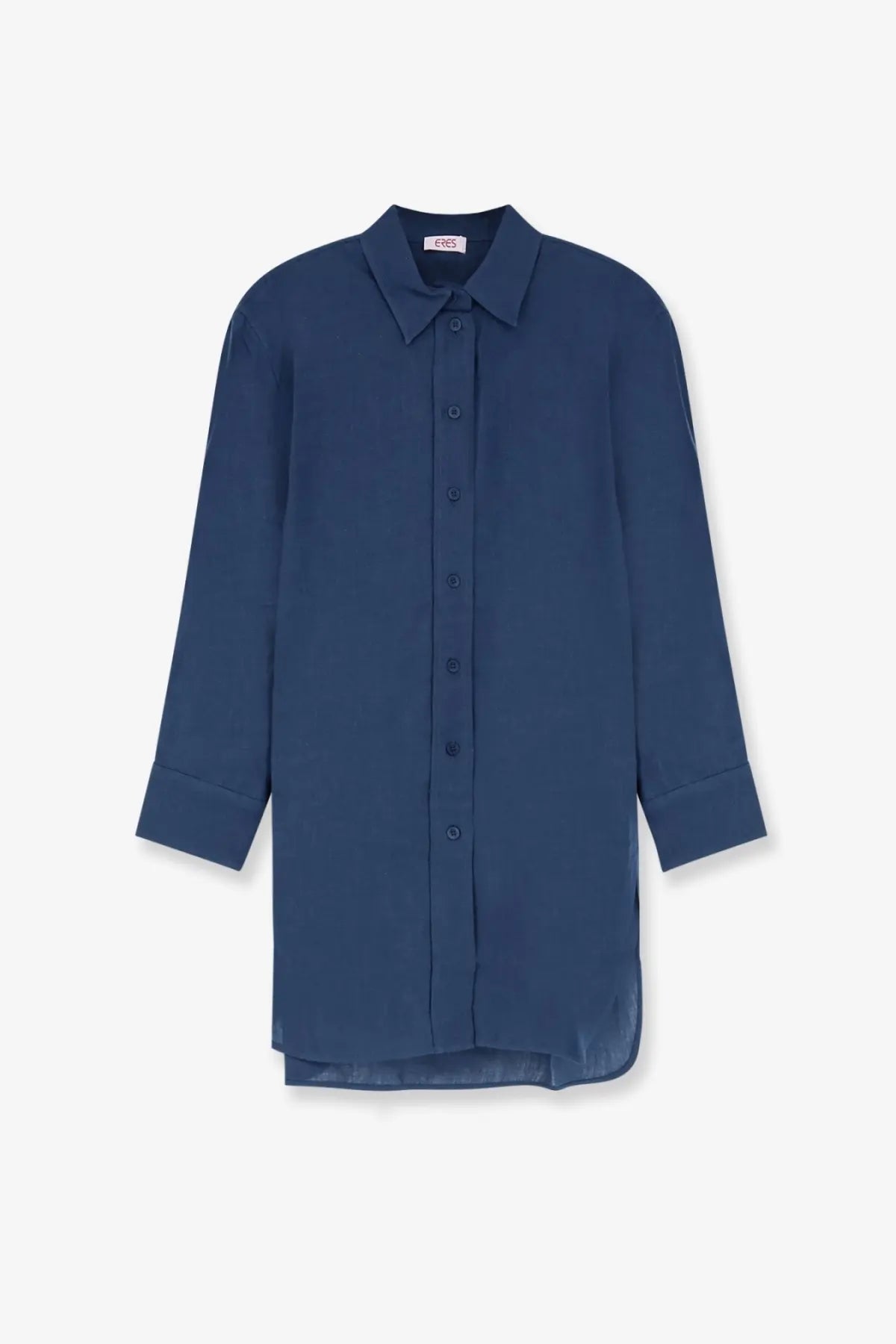 Eres women’s mignonette linen shirt blue navy blue long-sleeved button-up with classic collar and cuff pleats