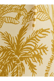 Cream-colored fabric one piece swimsuit with bold golden-yellow tropical palm tree pattern by Eres women’s gold collection