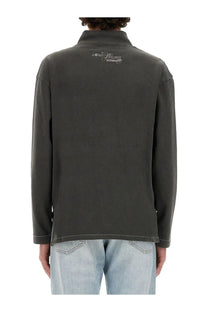 Erl men’s long-sleeved dark gray jacket with subtle make believe embroidered logo at the collar