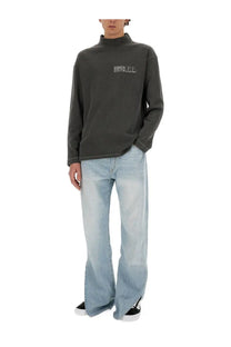 Erl men’s black dark gray long-sleeved turtleneck shirt with white embroidered logo on the chest