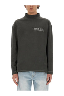 Erl men shirt black dark gray long-sleeved turtleneck with white embroidered text on the chest
