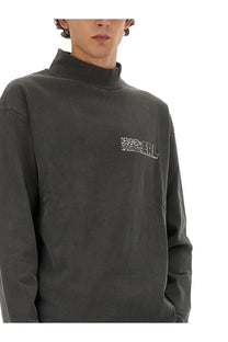 Erl men’s black dark gray long-sleeved turtleneck sweatshirt with white embroidered logo on the chest