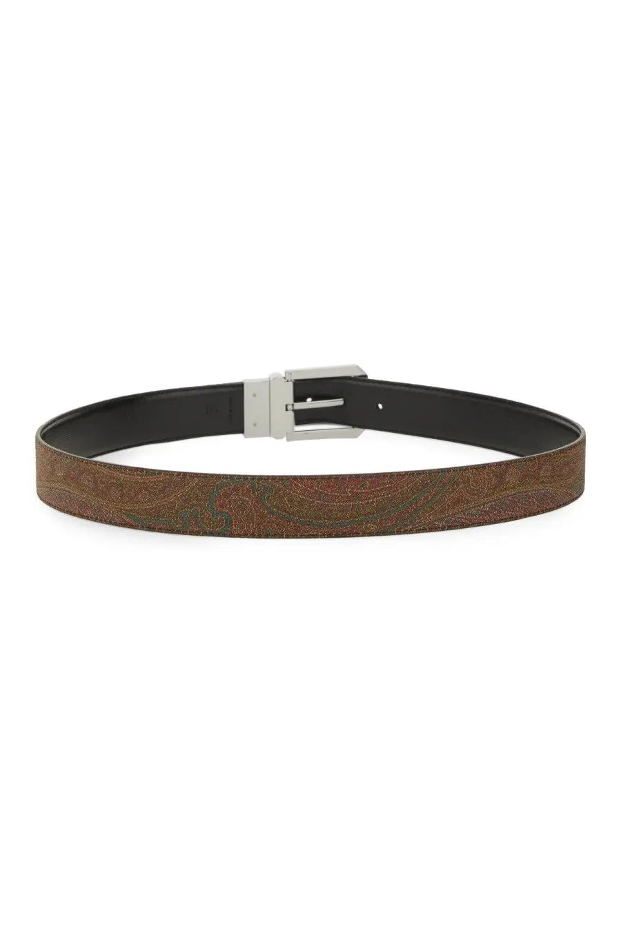 Etro men’s brown paisley-patterned leather belt with silver-toned buckle multicolor accessory