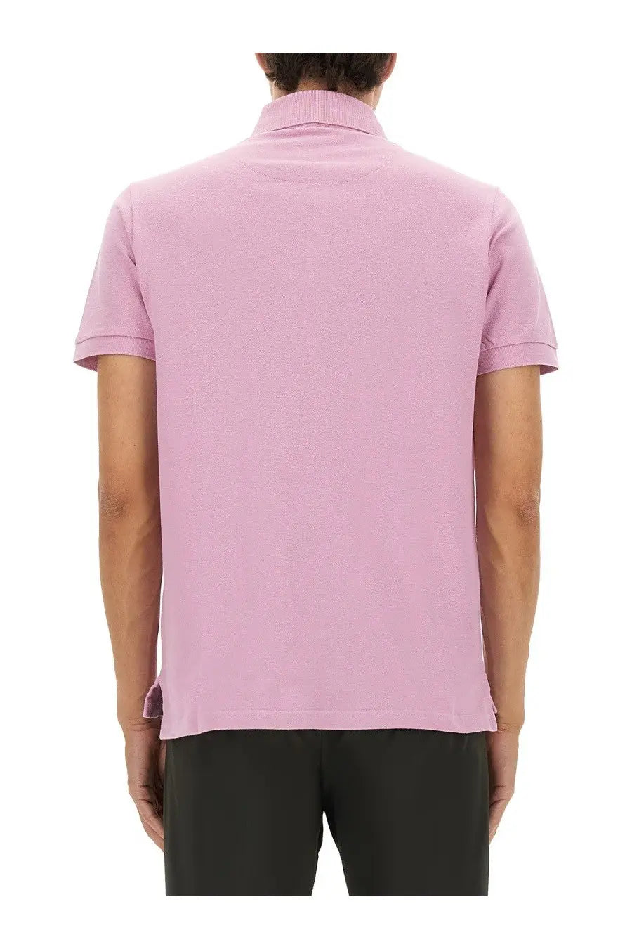 Etro men’s cotton polo shirt in soft pink with classic collar short sleeves and textured pique fabric
