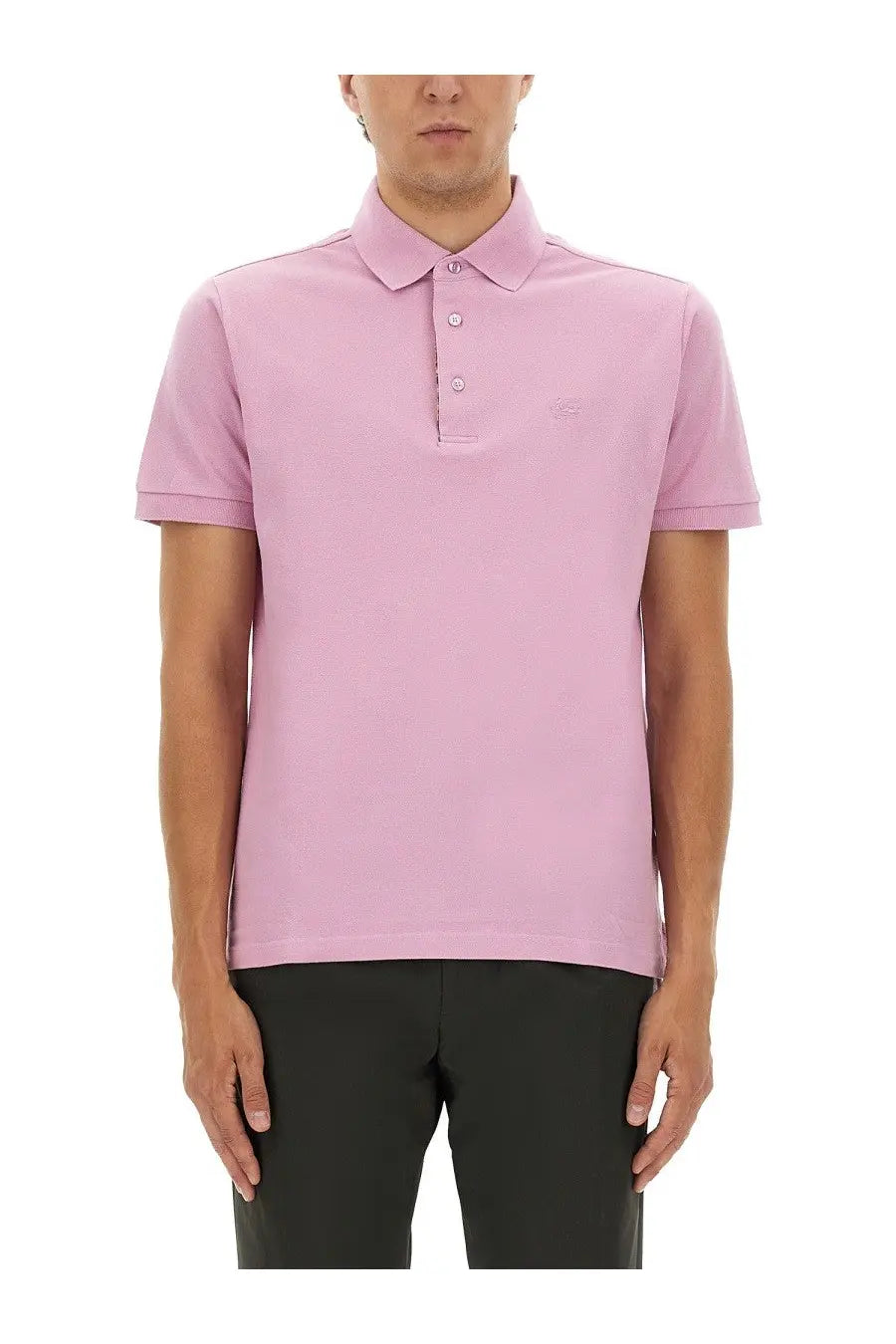 Etro men’s cotton polo shirt soft pink with classic collar buttoned placket and subtle chest embroidery