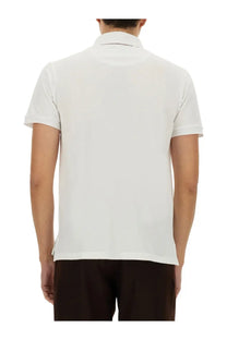 Etro men’s white cotton polo shirt with short sleeves classic collar and ribbed cuffs for casual wear