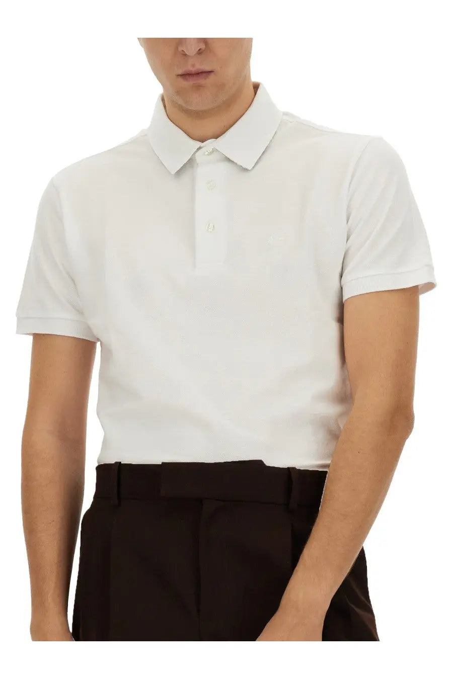 Etro men’s cotton polo white short-sleeved shirt with classic collar and button placket