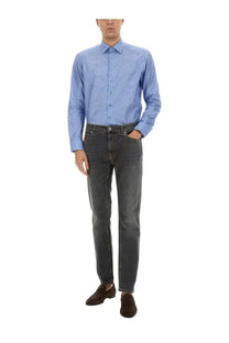 Etro men’s cotton shirt in light blue with subtle paisley pattern and long sleeves button down style