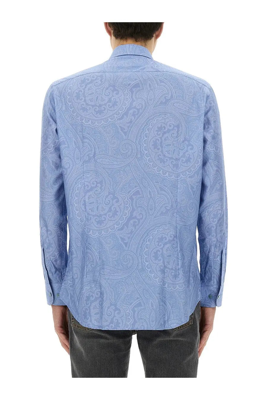 Etro men’s cotton shirt in light blue with subtle paisley pattern and long sleeves button down style