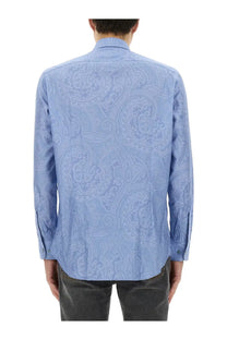 Etro men’s cotton shirt in light blue with subtle paisley pattern and long sleeves button down style
