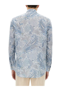 Etro men’s cotton shirt blue with light blue and white paisley pattern and classic collar for formal wear