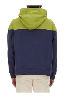 Etro men’s hooded sweatshirt green with a navy blue and lime green color block and soft textured fabric