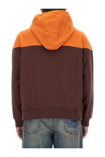 Etro men’s hooded sweatshirt orange with orange and brown color block ribbed hem and cuffs for casual wear