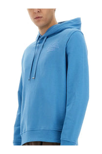 Etro men’s light blue hooded sweatshirt with subtle embroidered logo on chest perfect for casual wear