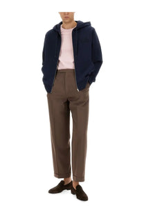 Etro men’s navy blue zip-up hoodie with drawstring hood and front zipper closure for casual wear
