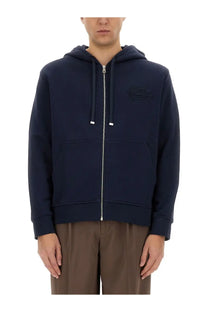 Etro men’s navy blue zip-up hoodie with subtle chest embroidery and silver zipper accents perfect for casual wear