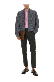 Etro men’s jacquard bomber jacket grey with dark gray paisley pattern ribbed cuffs and waistband