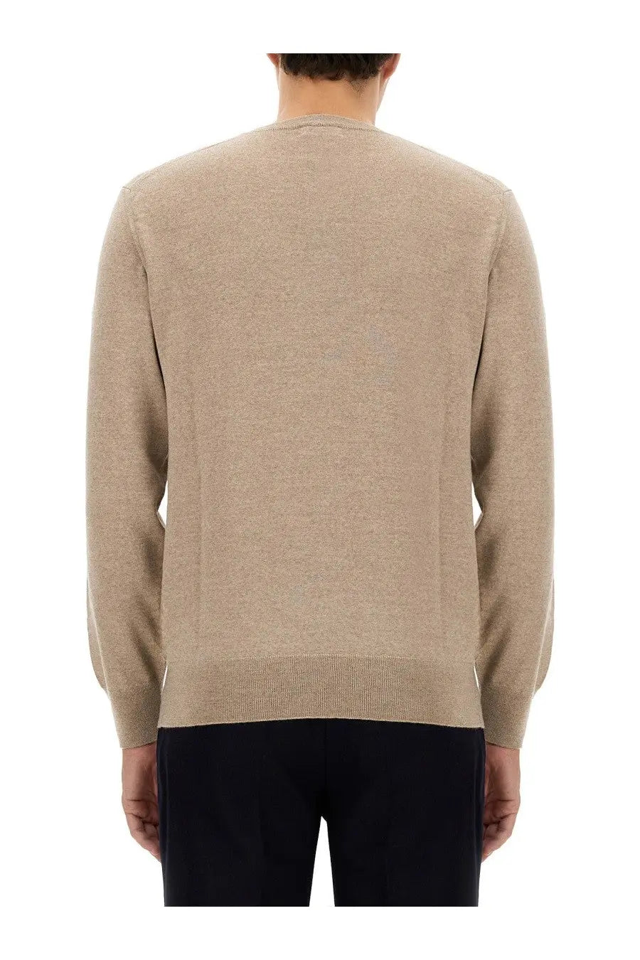 Etro men’s jersey beige knit sweater with classic crew neck and long sleeves in soft knit fabric