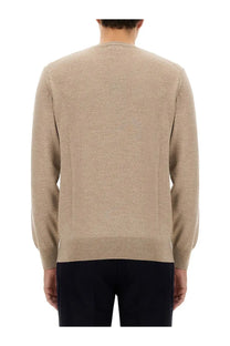Etro men’s jersey beige knit sweater with classic crew neck and long sleeves in soft knit fabric