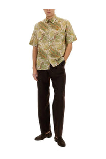Etro men’s over shirt beige short-sleeved button-up in vibrant green and beige paisley lightweight fabric