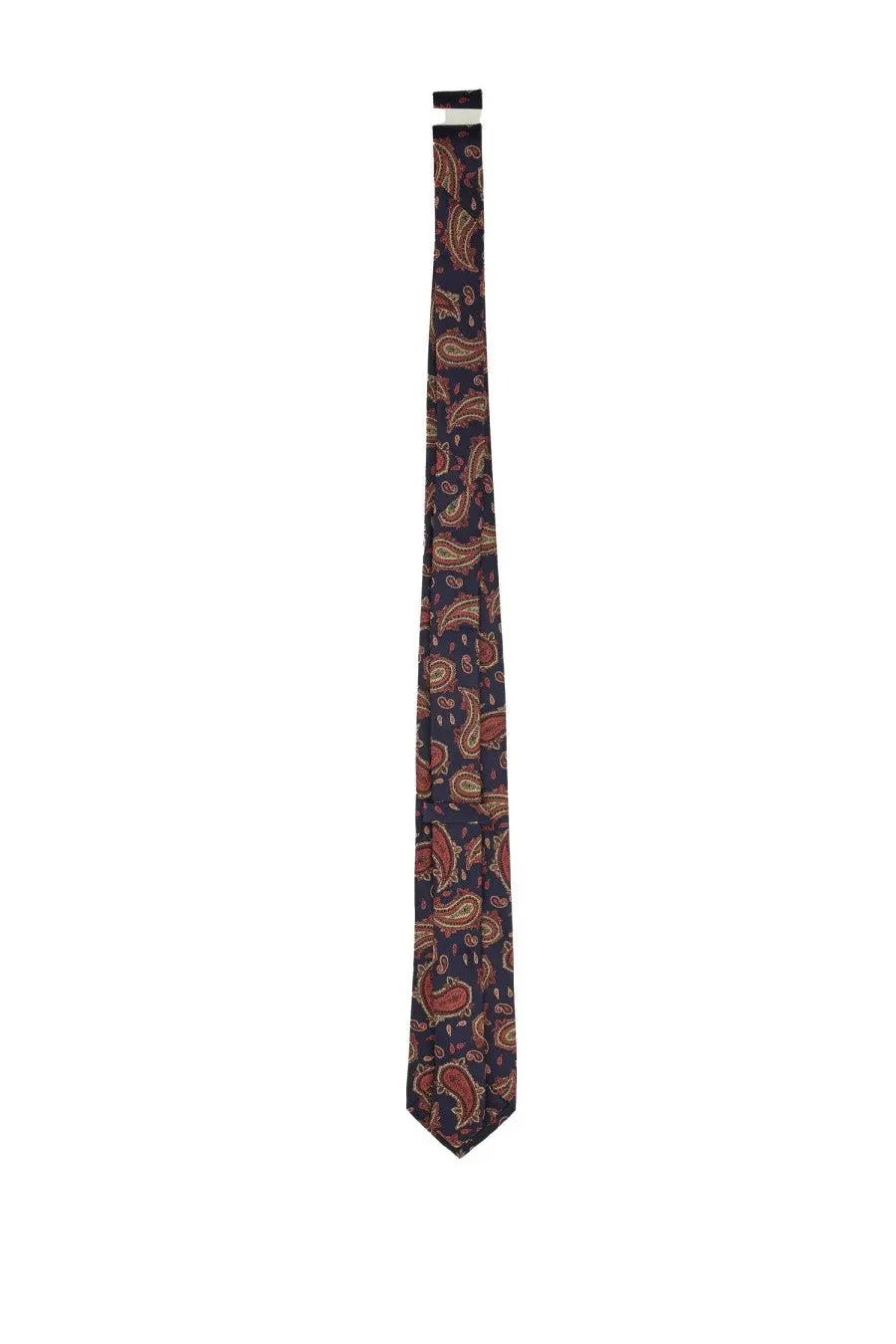 Etro men’s paisley jacquard silk tie in navy blue with rich burgundy and gold paisley pattern