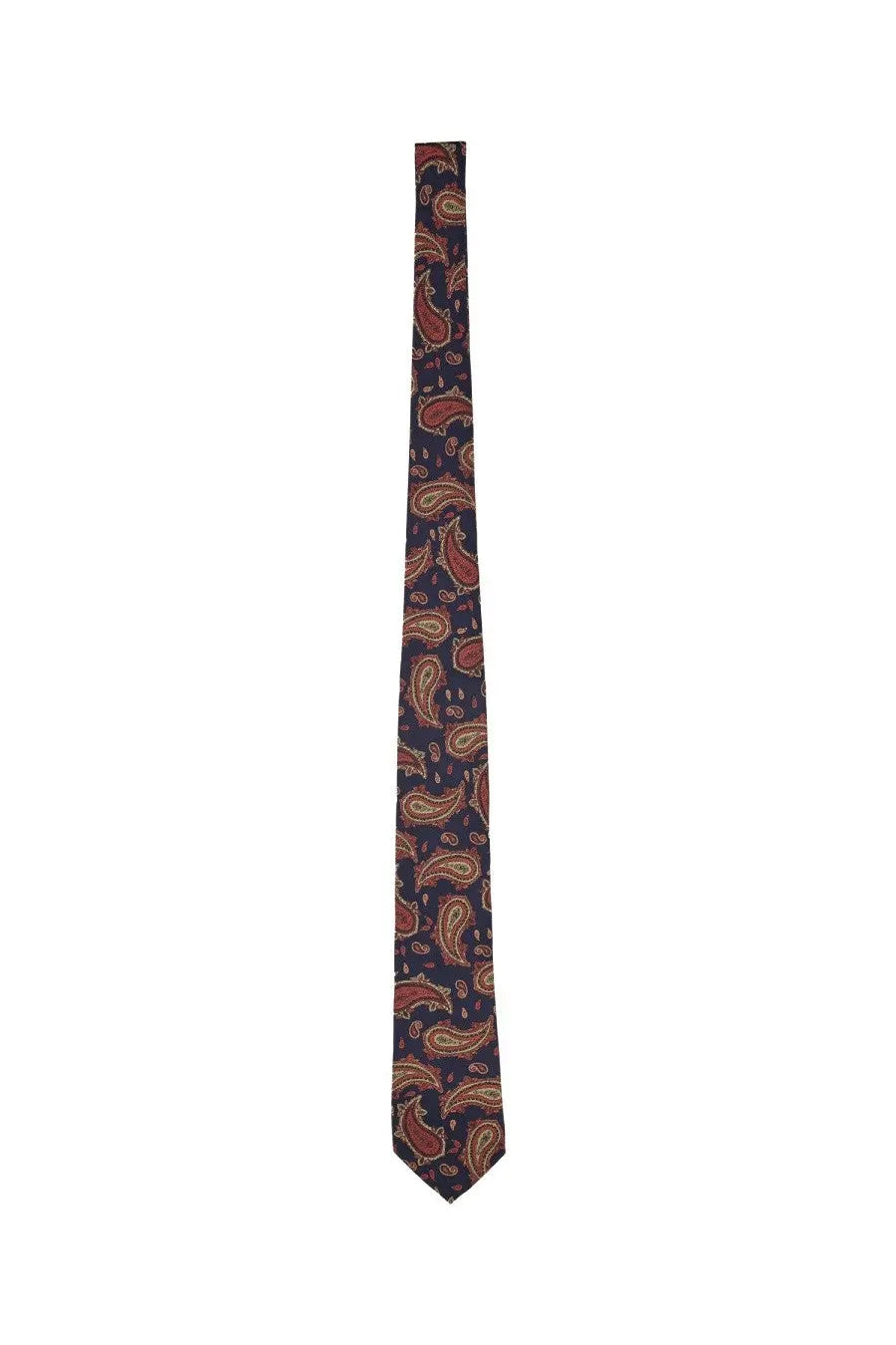 Etno men’s paisley jacquard silk tie in navy blue with rich burgundy and gold classic paisley pattern