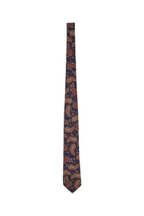 Etno men’s paisley jacquard silk tie in navy blue with rich burgundy and gold classic paisley pattern