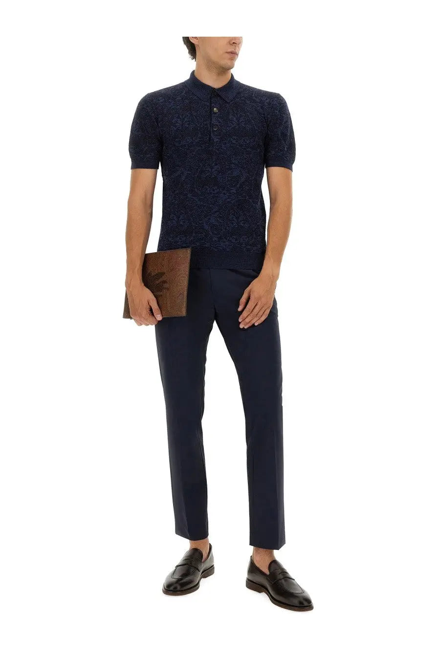 Etro men’s polo shirt blue navy with textured fabric and subtle pattern in short-sleeve design