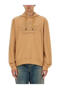 Etro men’s beige sweatshirt tan hooded with subtle embroidered logo on chest and matching drawstrings