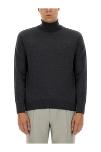 Etro men’s grey dark gray turtleneck sweater with fine knit texture made from soft material for stylish warmth