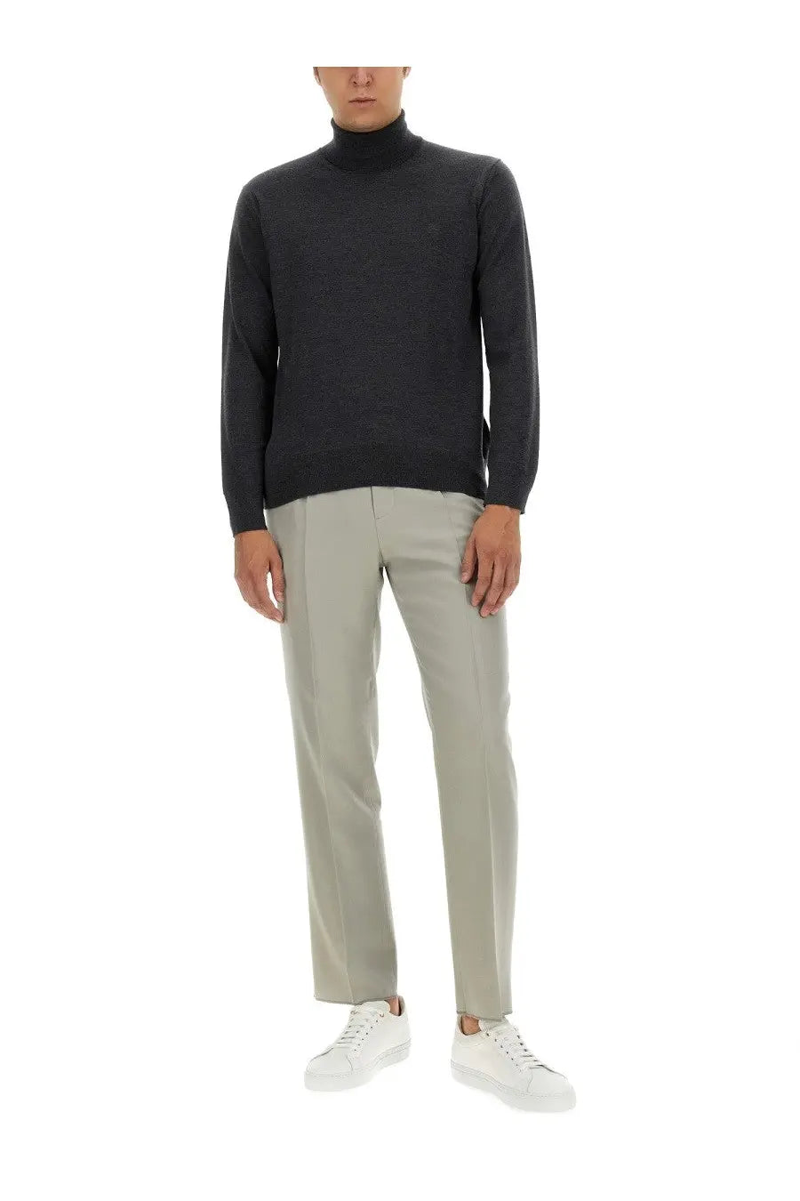 Etro men’s dark gray turtleneck sweater with subtle textured knit detail perfect for stylish layering