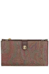 Brown paisley-patterned etro women’s arnica shoulder wallet with gold-tone clasp and zipper closure