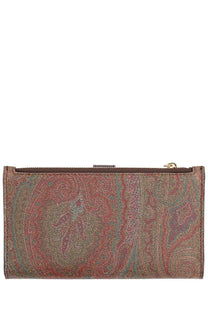 Etro women’s arnica shoulder wallet brown rectangular clutch with shimmering red green and gold paisley fabric design