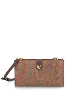 Etro women’s arnica shoulder wallet brown rectangular crossbody clutch with paisley fabric and leather straps