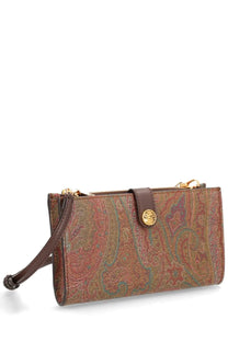 Etro women’s arnica shoulder wallet brown rectangular leather clutch with paisley pattern gold-tone logo clasp and strap