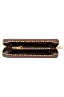 Etro women’s arnica wallet brown leather with gold tone zipper and pull tab