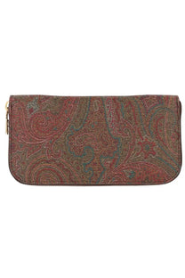 Etro women’s arnica wallet brown rectangular dark red and green paisley-patterned textured fabric zippered wallet