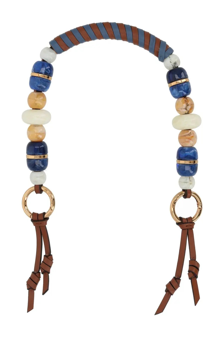 Etro womens bag handle with blue and brown beaded strap gold hardware braided leather handle and leather ties