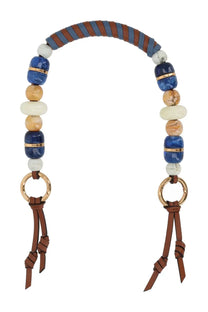 Etro womens bag handle with blue and brown beaded strap gold hardware braided leather handle and leather ties