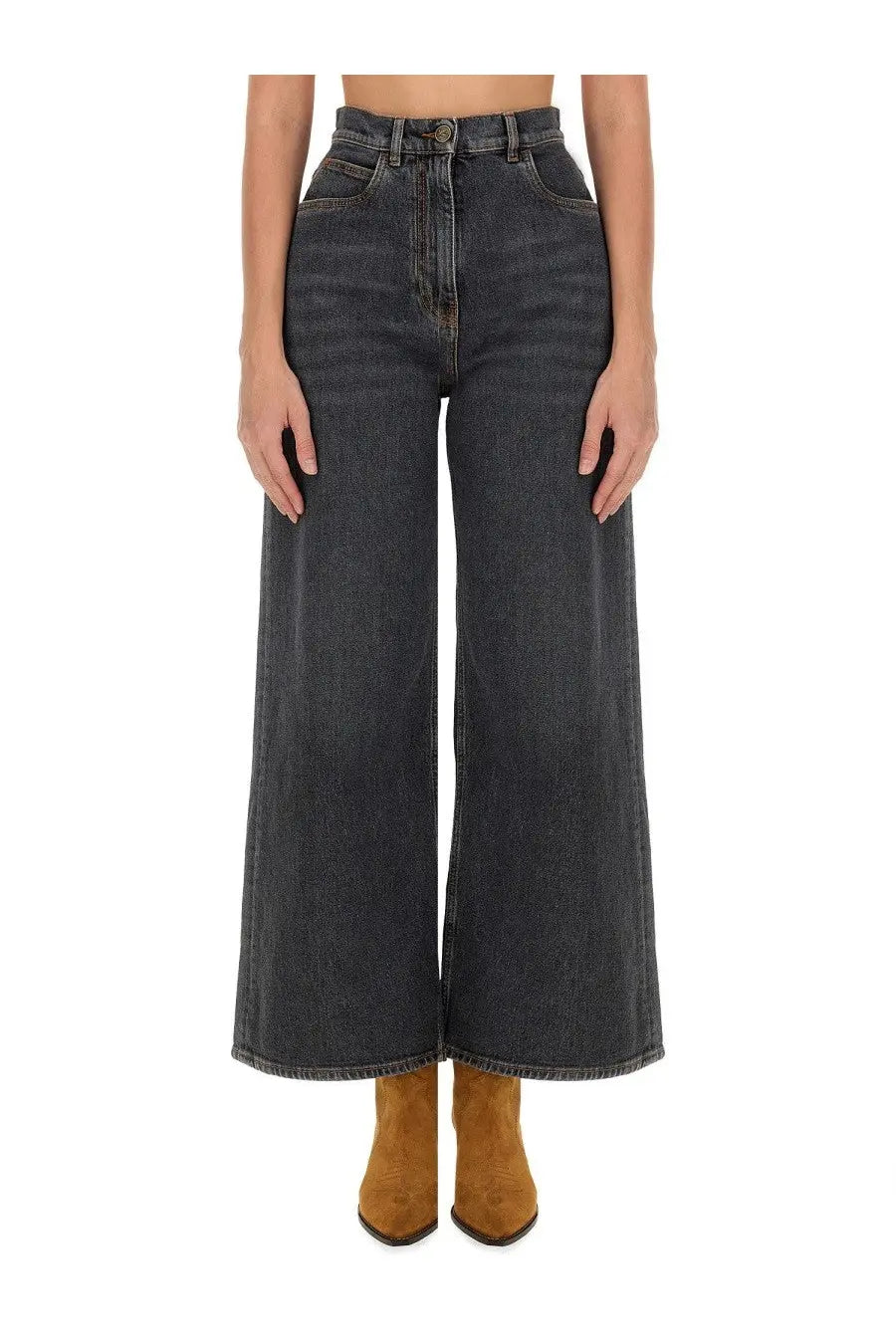 Etro women’s baggy jacquard jeans grey high-waisted dark wash denim trousers with a wide-leg cut