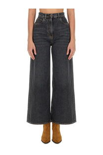 Etro women’s baggy jacquard jeans grey high-waisted dark wash denim trousers with a wide-leg cut