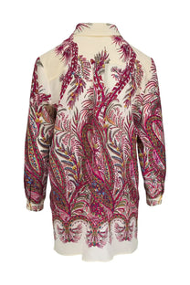 Etro women’s cream long-sleeved blouse with vibrant pink and green paisley multicolor pattern flowing fabric