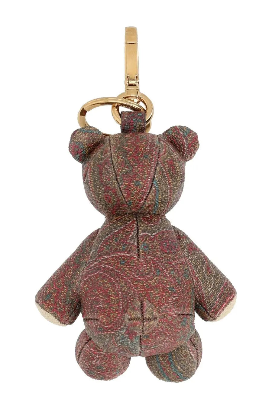 Etro women’s charm arnica bear brown plush keychain with red and green paisley pattern and gold-tone hardware
