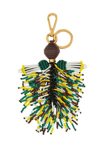 Etro women’s charm multicolor vibrant beaded keychain with feather design in green yellow white and brown beads