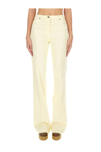 Etro women’s cream cotton high-waisted flared jeans with classic five-pocket design and button closure