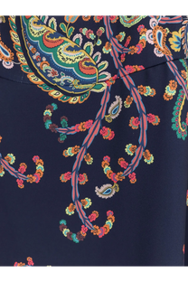 Etro women’s dress gold navy blue with vibrant paisley floral and swirling patterns in green orange pink and teal